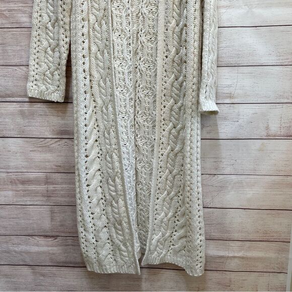 WHITE + WARREN MAXI LENGTH CABLE KNIT SWEATER IN CREAM - Picture 3 of 6